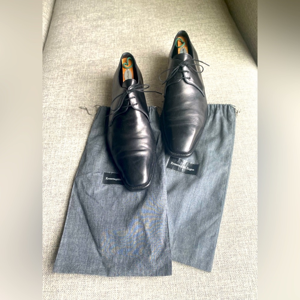 Ermenegildo Zegna Mens Black Lace Up Dress Shoes Size 12